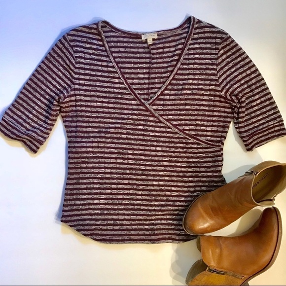 Lily White Surplice Sweater Medium Burgundy Cream - Picture 1 of 4